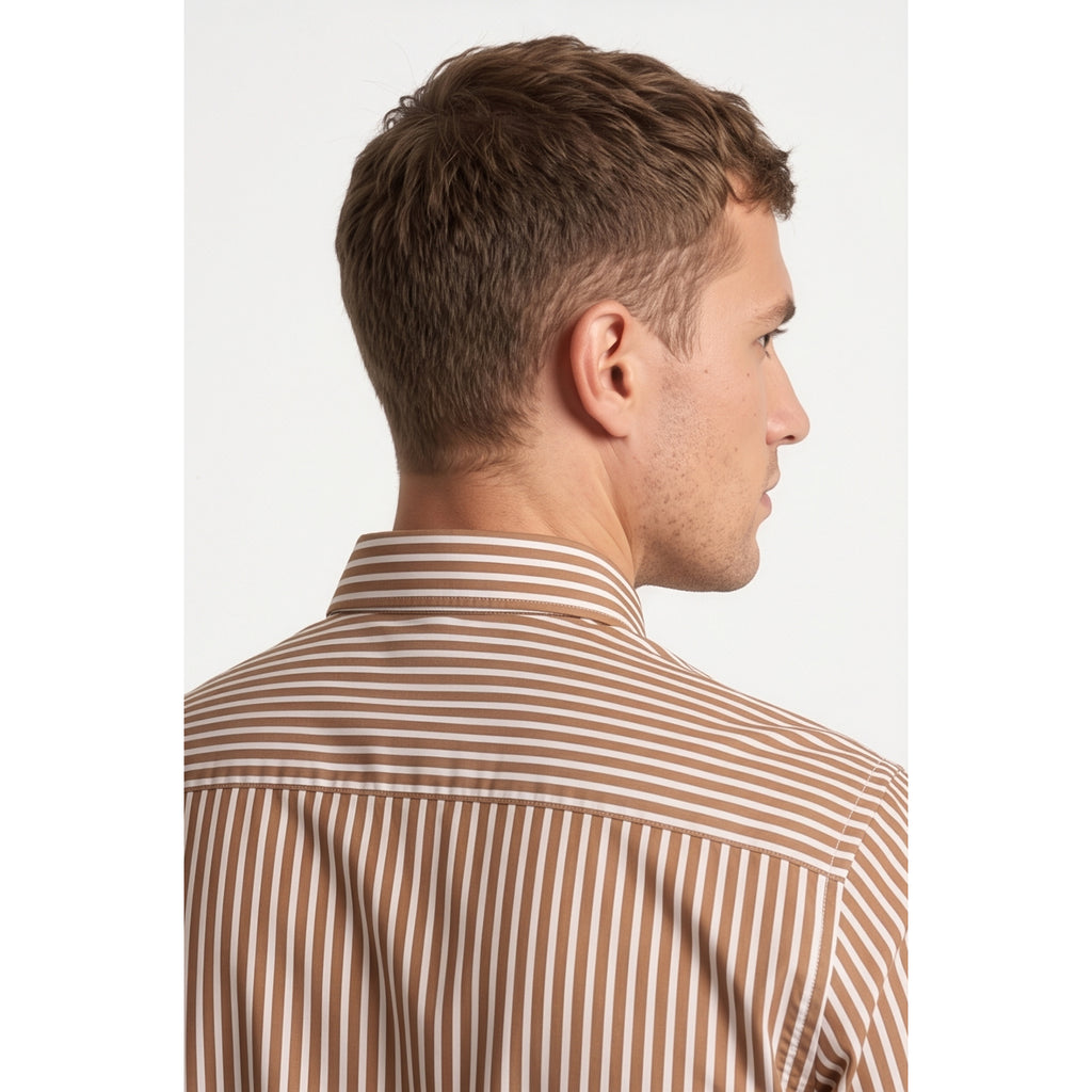 Calcani Men's Formal Shirt Tan Stripe