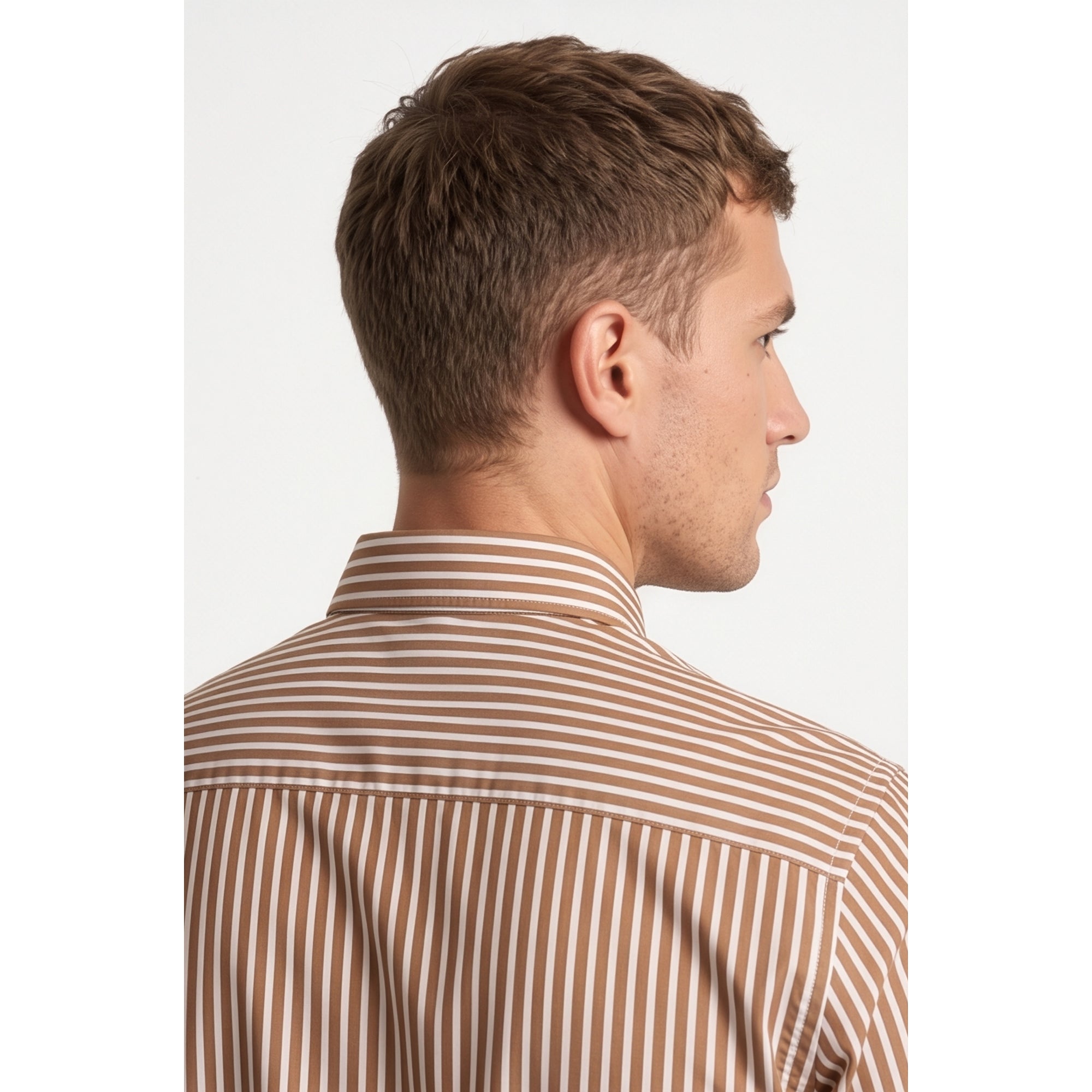 Calcani Men's Formal Shirt Tan Stripe
