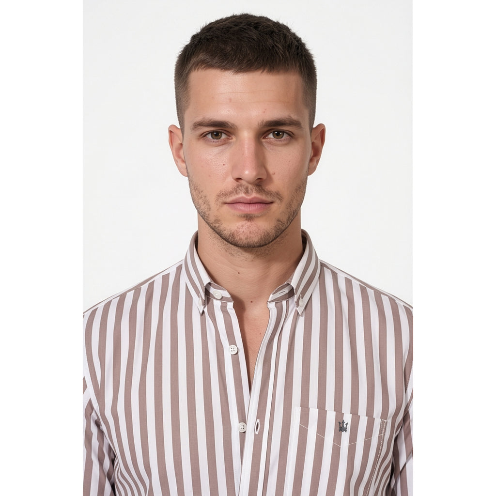 Calcani Men's Formal Shirt Taupe Stripe
