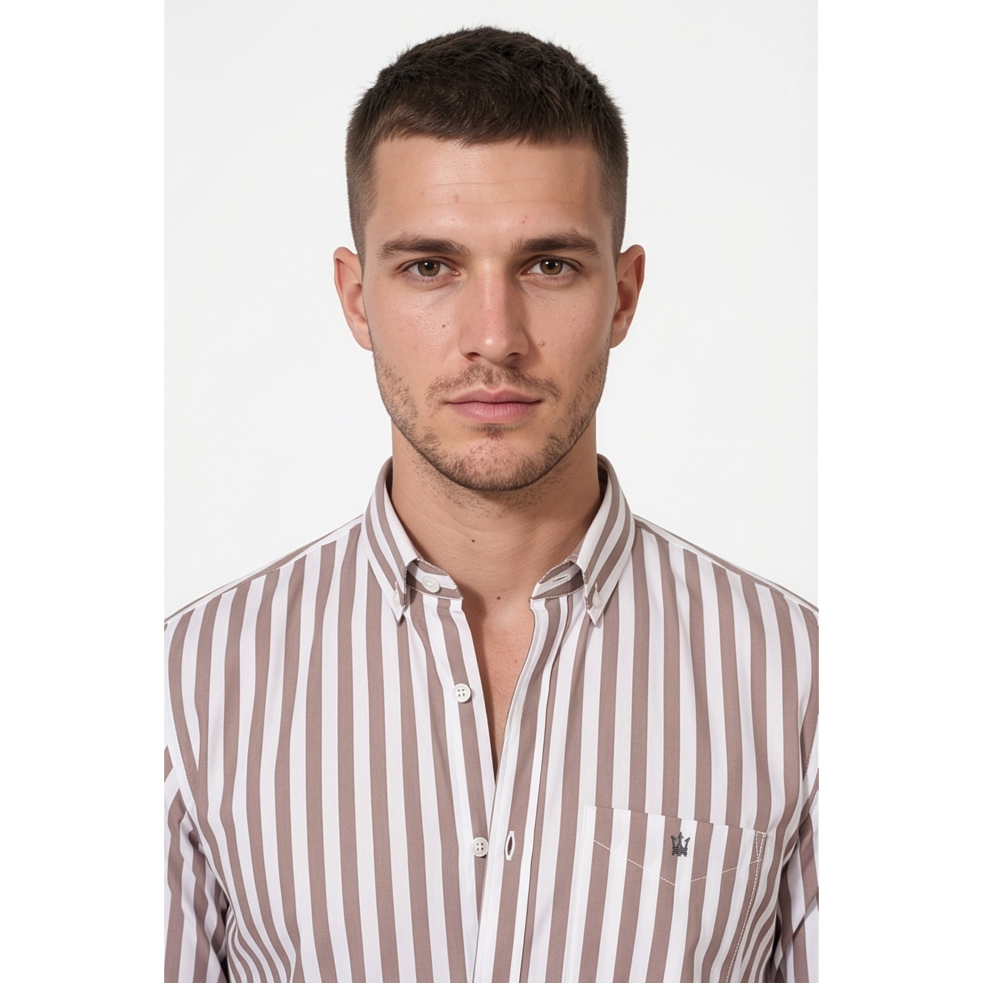 Calcani Men's Formal Shirt Taupe Stripe
