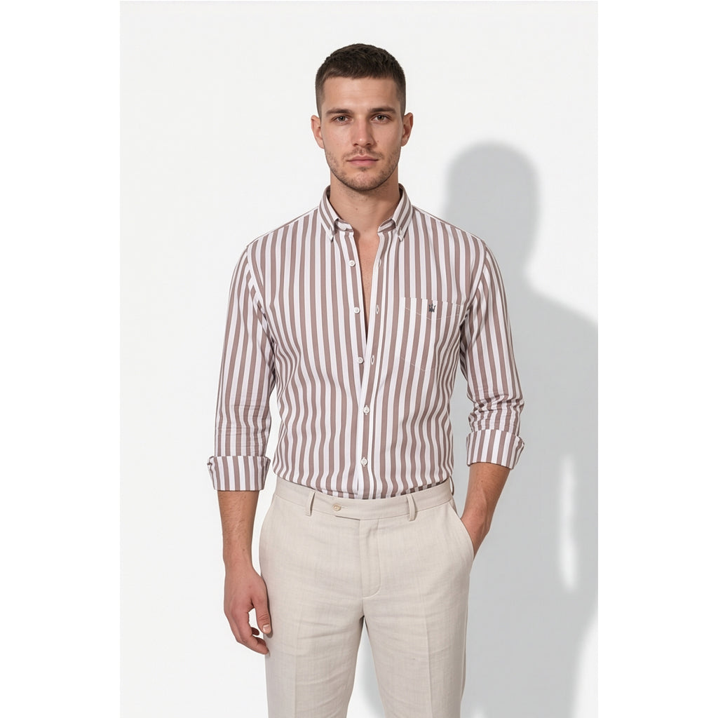 Calcani Men's Formal Shirt Taupe Stripe