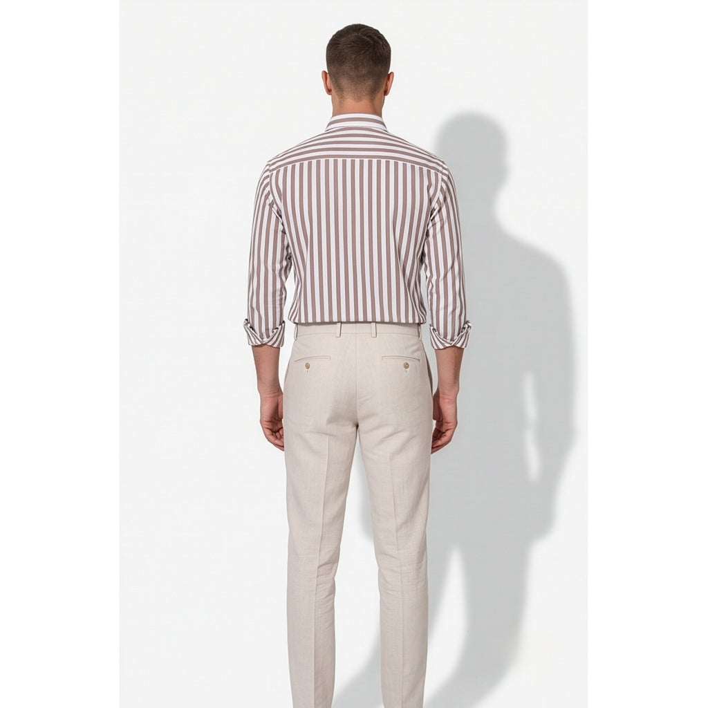 Calcani Men's Formal Shirt Taupe Stripe