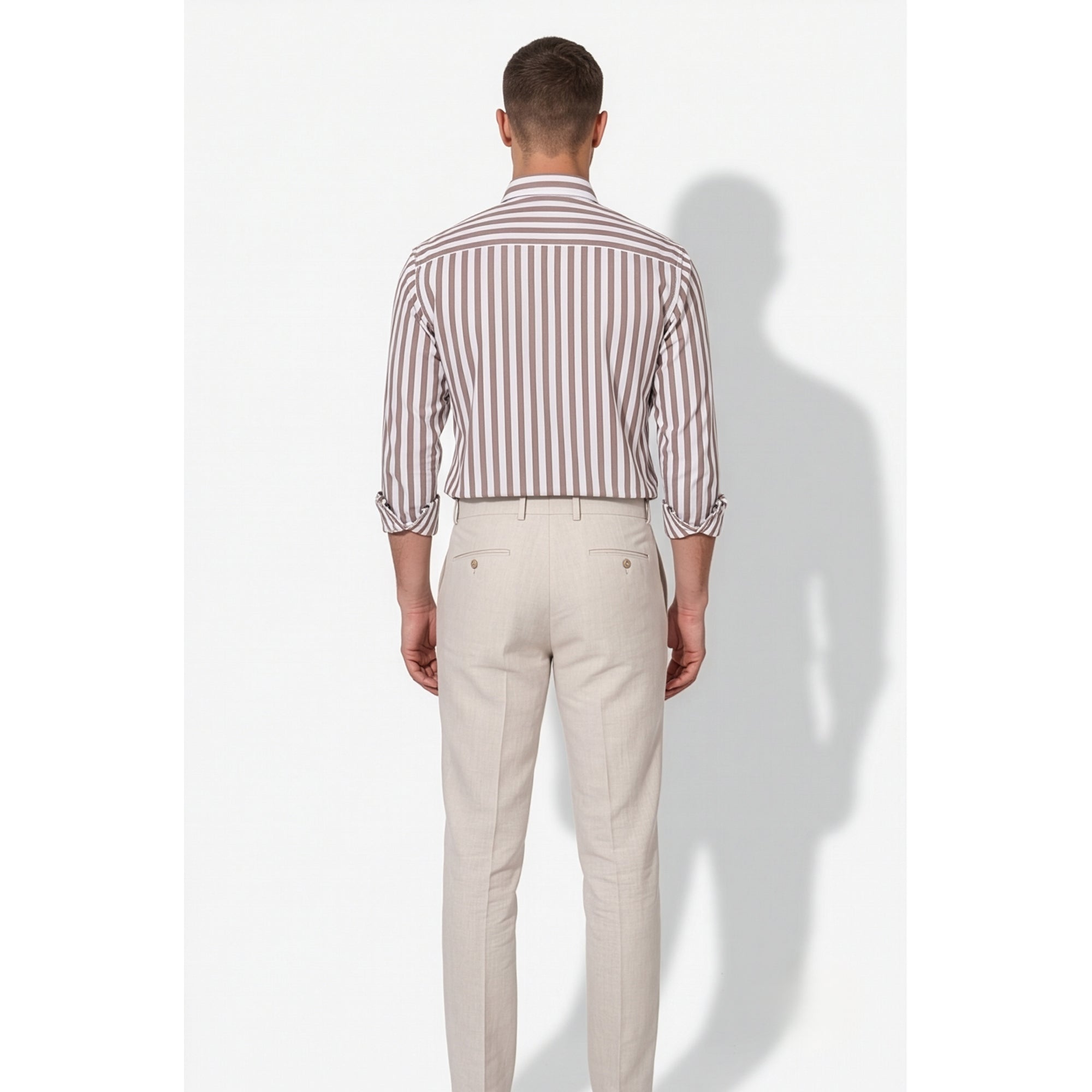 Calcani Men's Formal Shirt Taupe Stripe