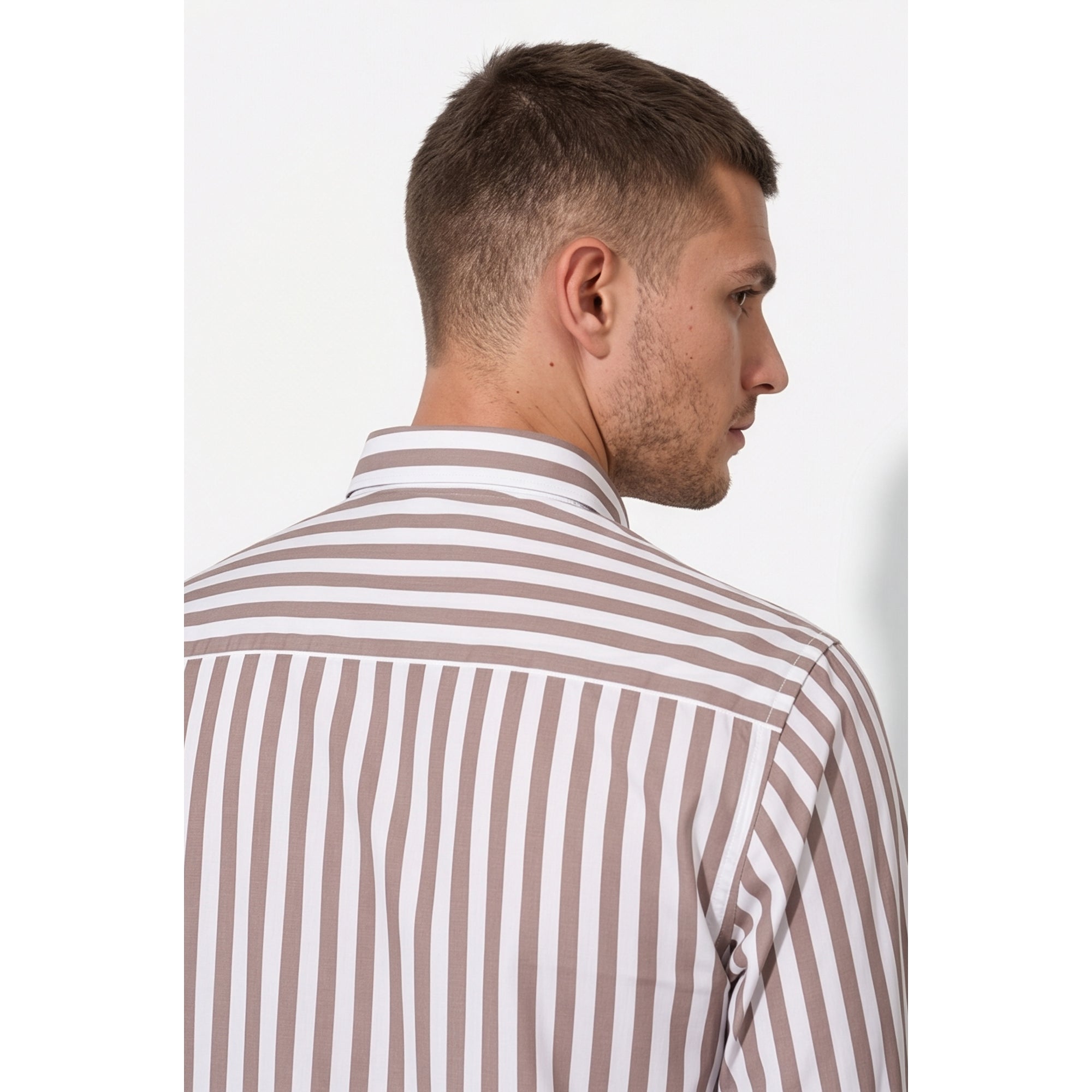 Calcani Men's Formal Shirt Taupe Stripe