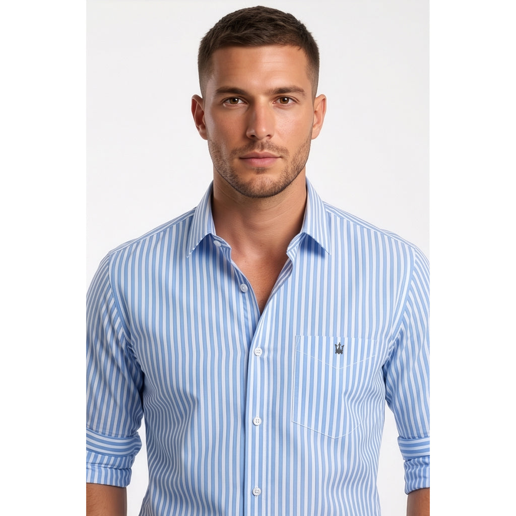 Calcani Men's Formal Shirt Cornflower Blue Stripe