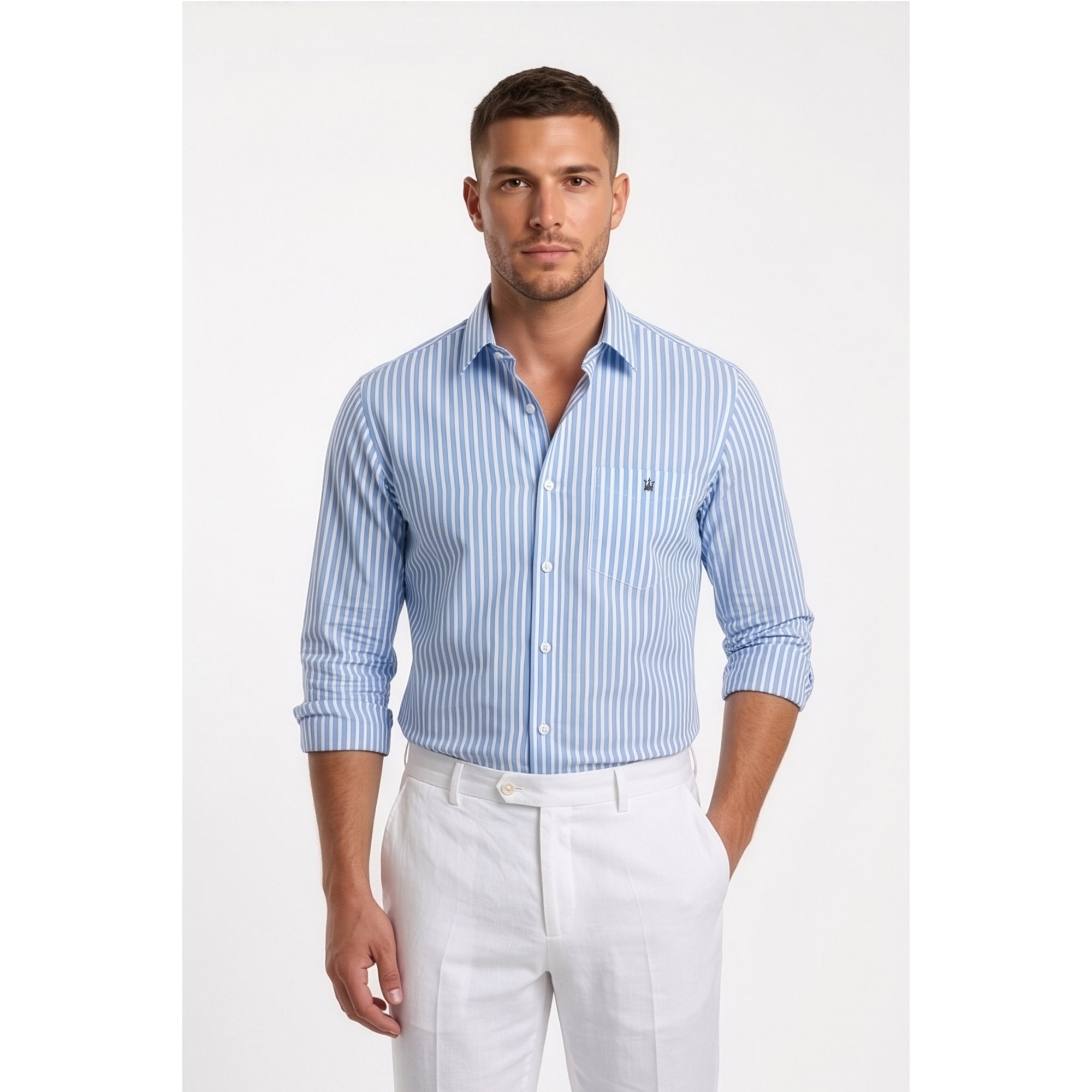 Calcani Men's Formal Shirt Cornflower Blue Stripe
