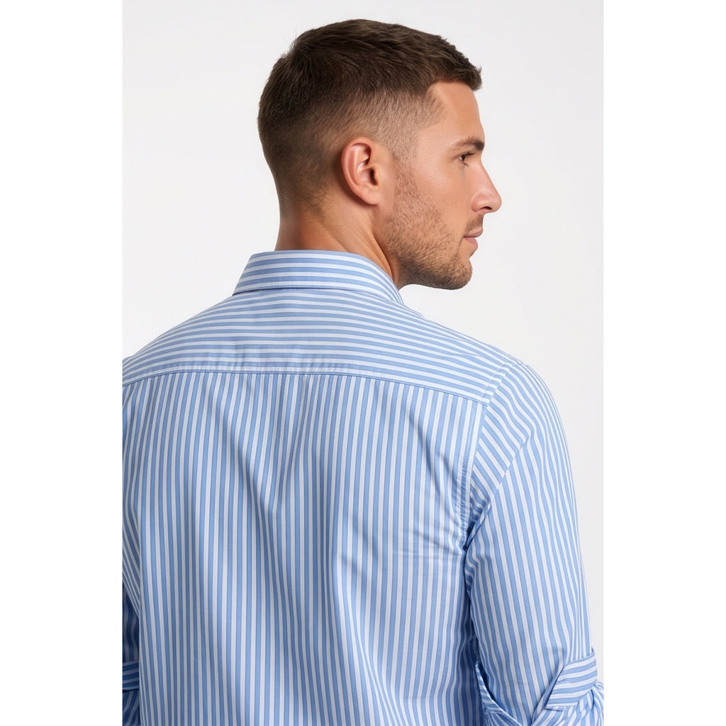 Calcani Men's Formal Shirt Cornflower Blue Stripe