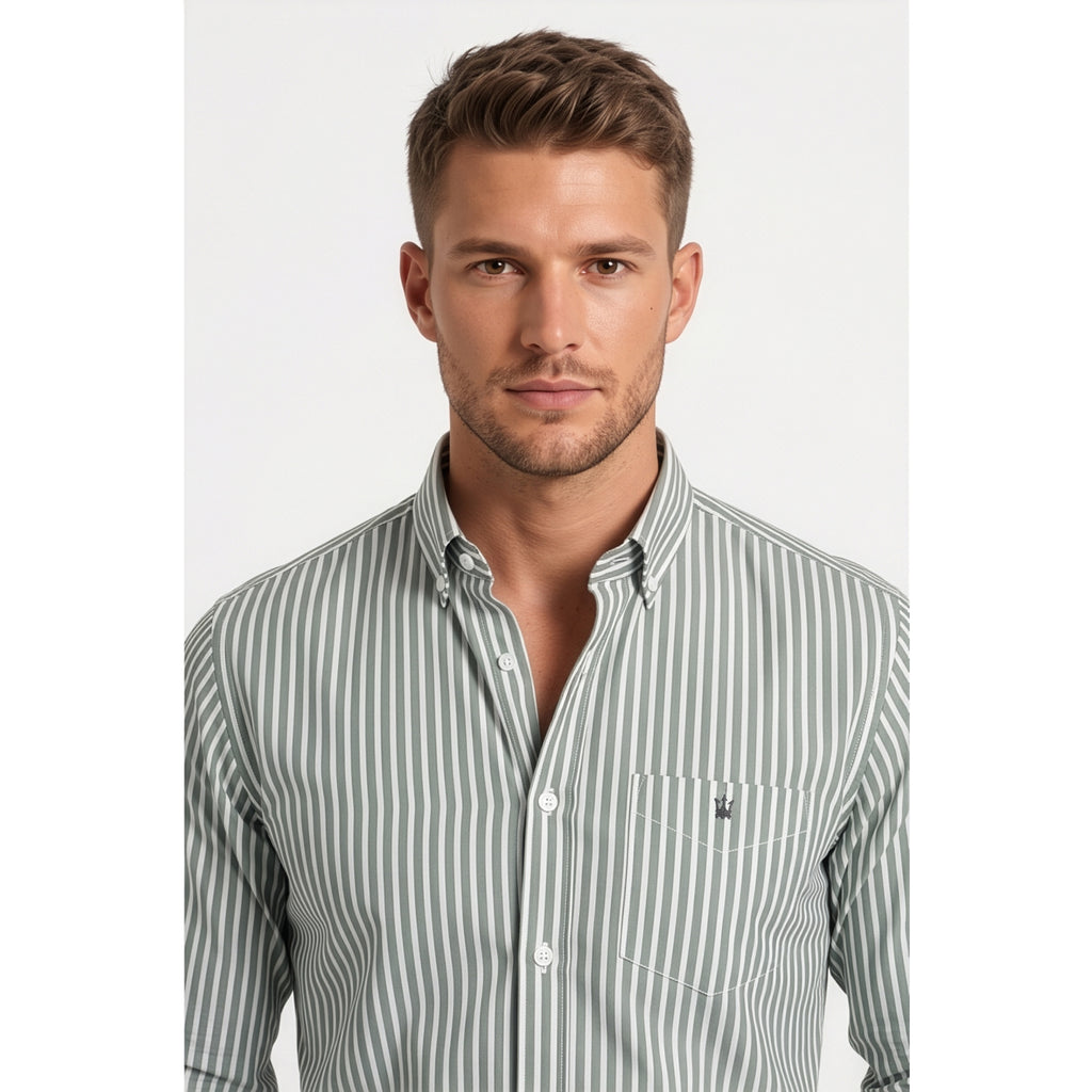 Calcani Men's Formal Shirt Olive Grey Stripe