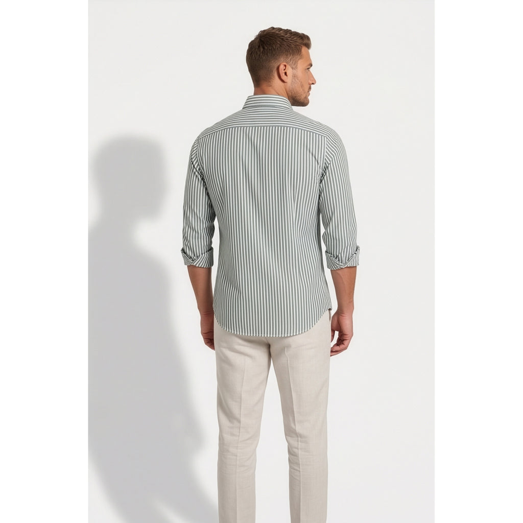 Calcani Men's Formal Shirt Olive Grey Stripe