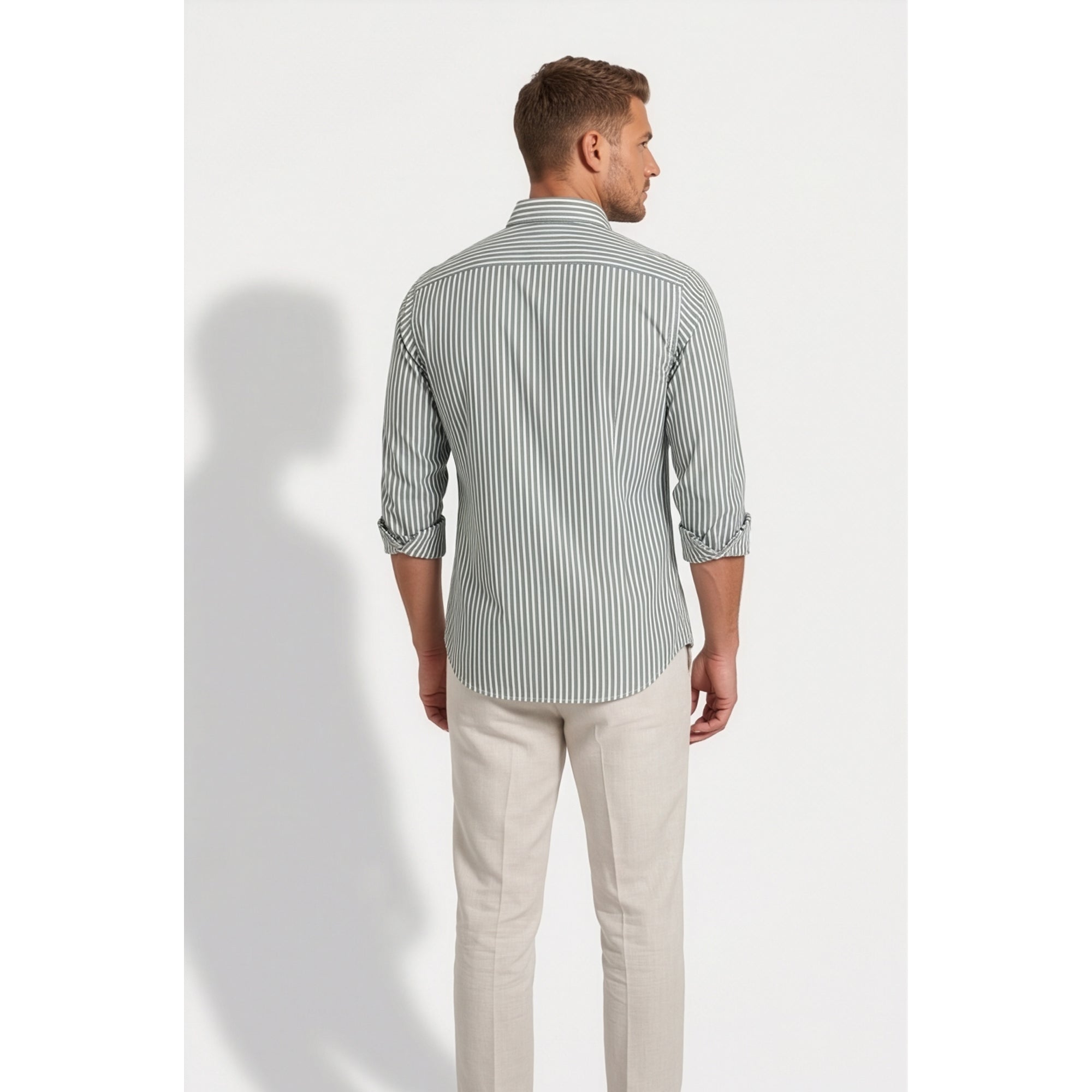Calcani Men's Formal Shirt Olive Grey Stripe
