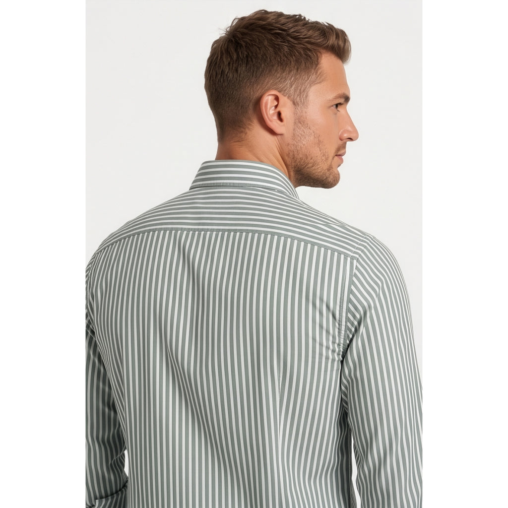 Calcani Men's Formal Shirt Olive Grey Stripe