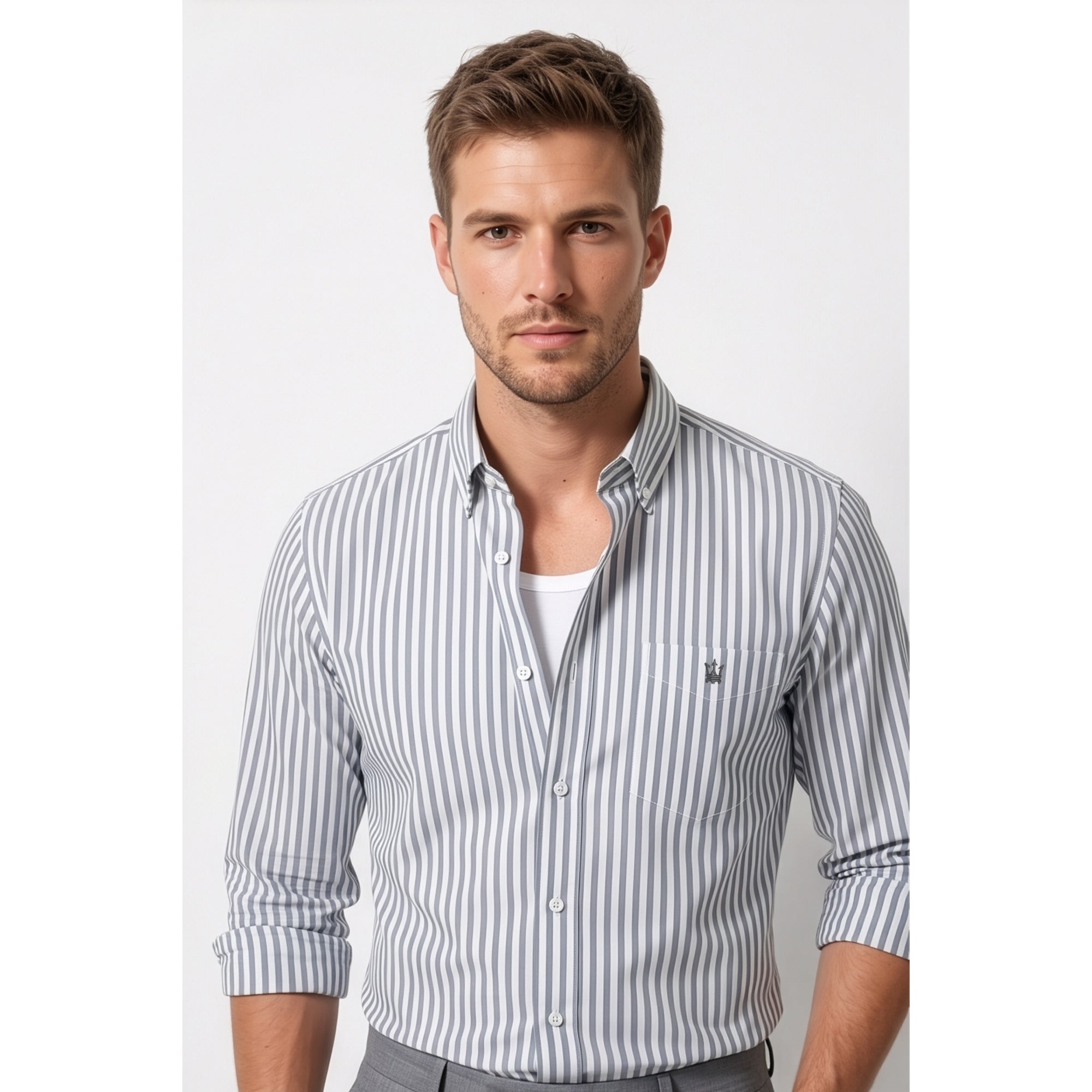 Calcani Men's Formal Shirt Grey Stripe