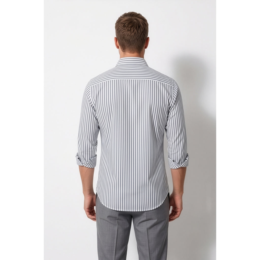 Calcani Men's Formal Shirt Grey Stripe