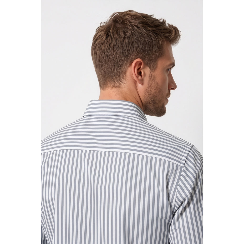 Calcani Men's Formal Shirt Grey Stripe