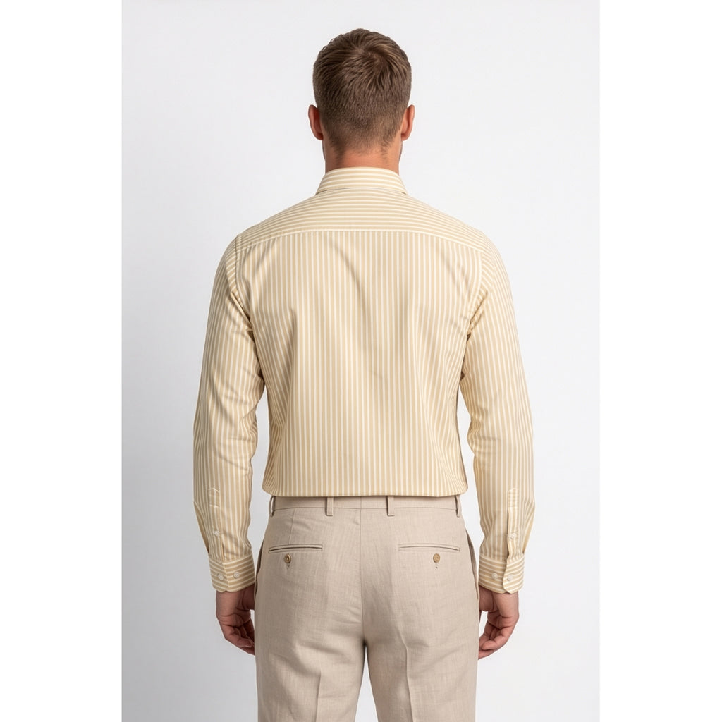 Calcani Men's Formal Shirt Golden Yellow Stripe