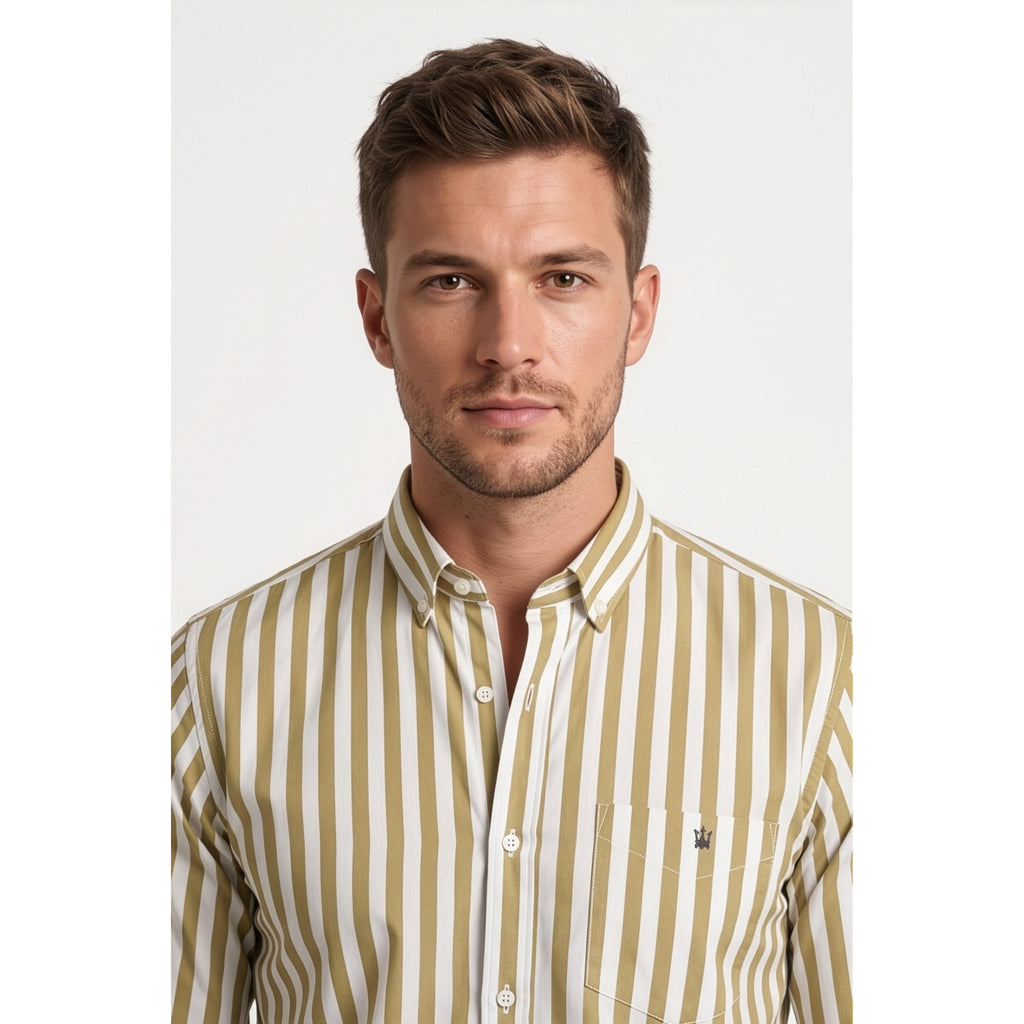 Calcani Men's Formal Shirt Olive Khaki Stripe