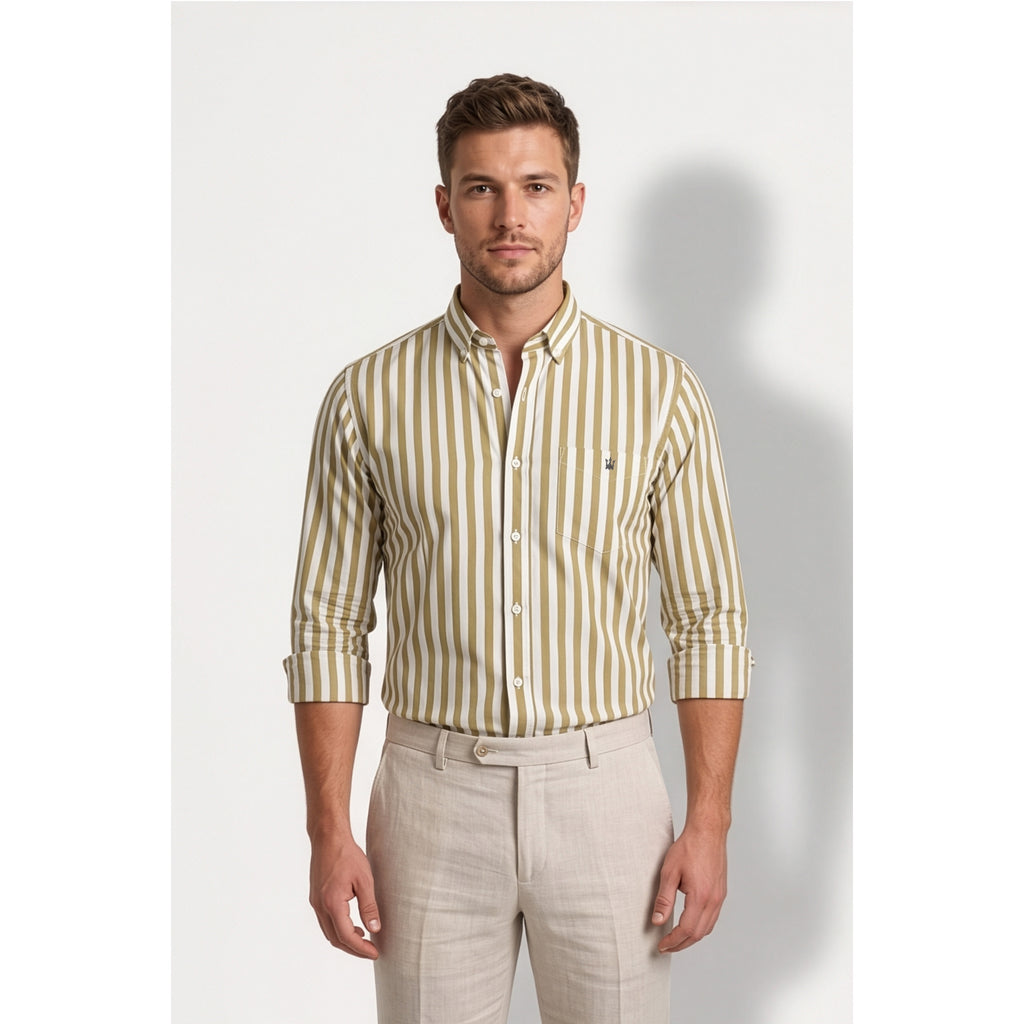 Calcani Men's Formal Shirt Olive Khaki Stripe II