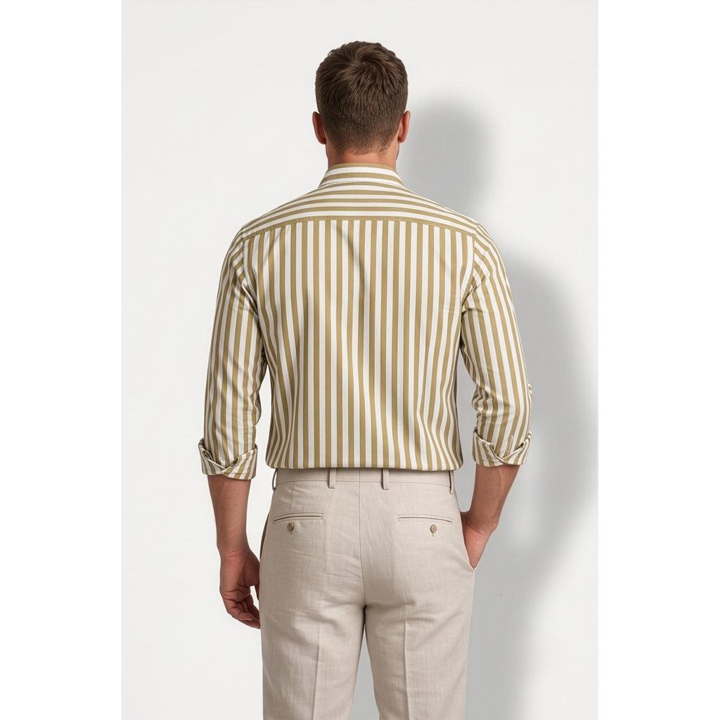 Calcani Men's Formal Shirt Olive Khaki Stripe II