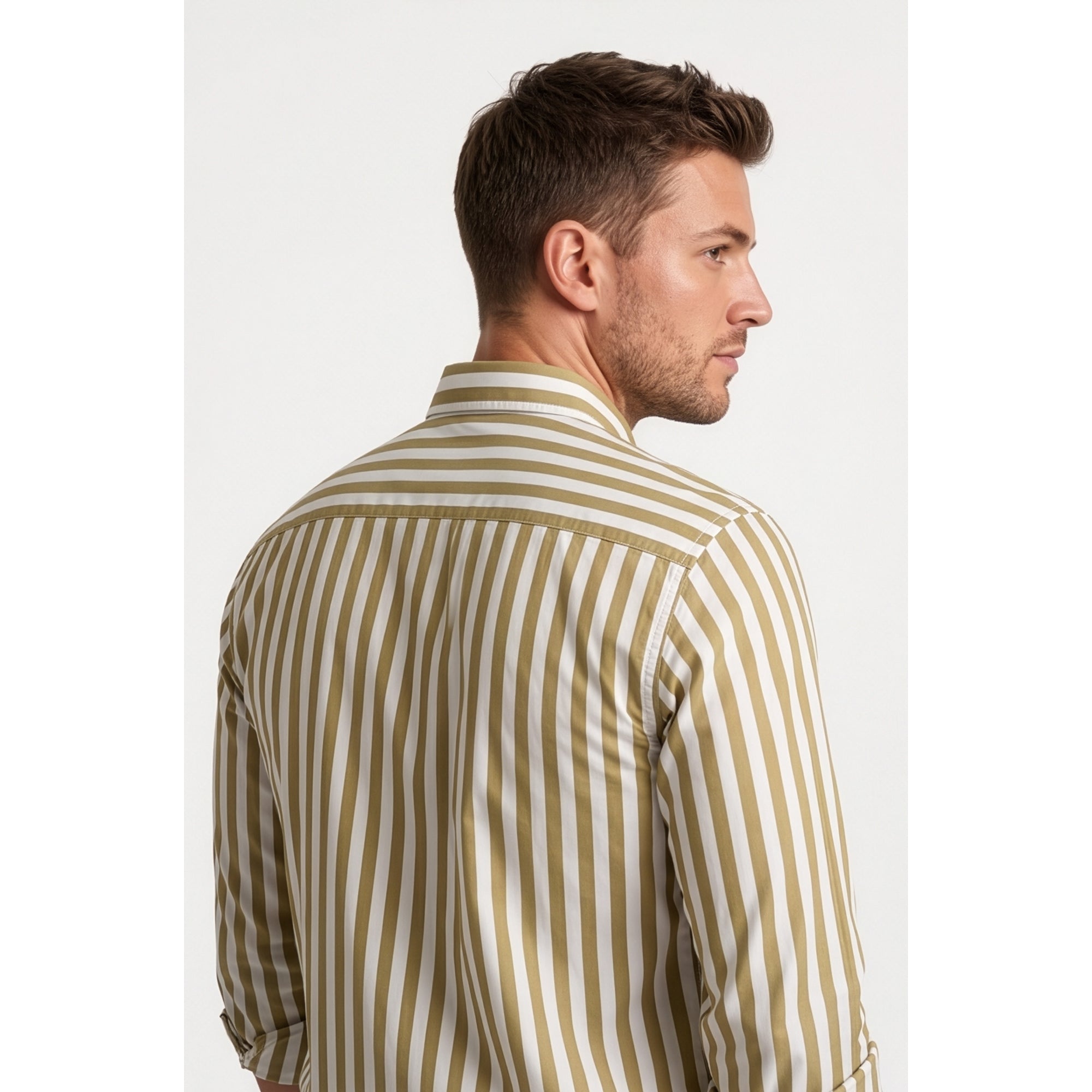 Calcani Men's Formal Shirt Olive Khaki Stripe