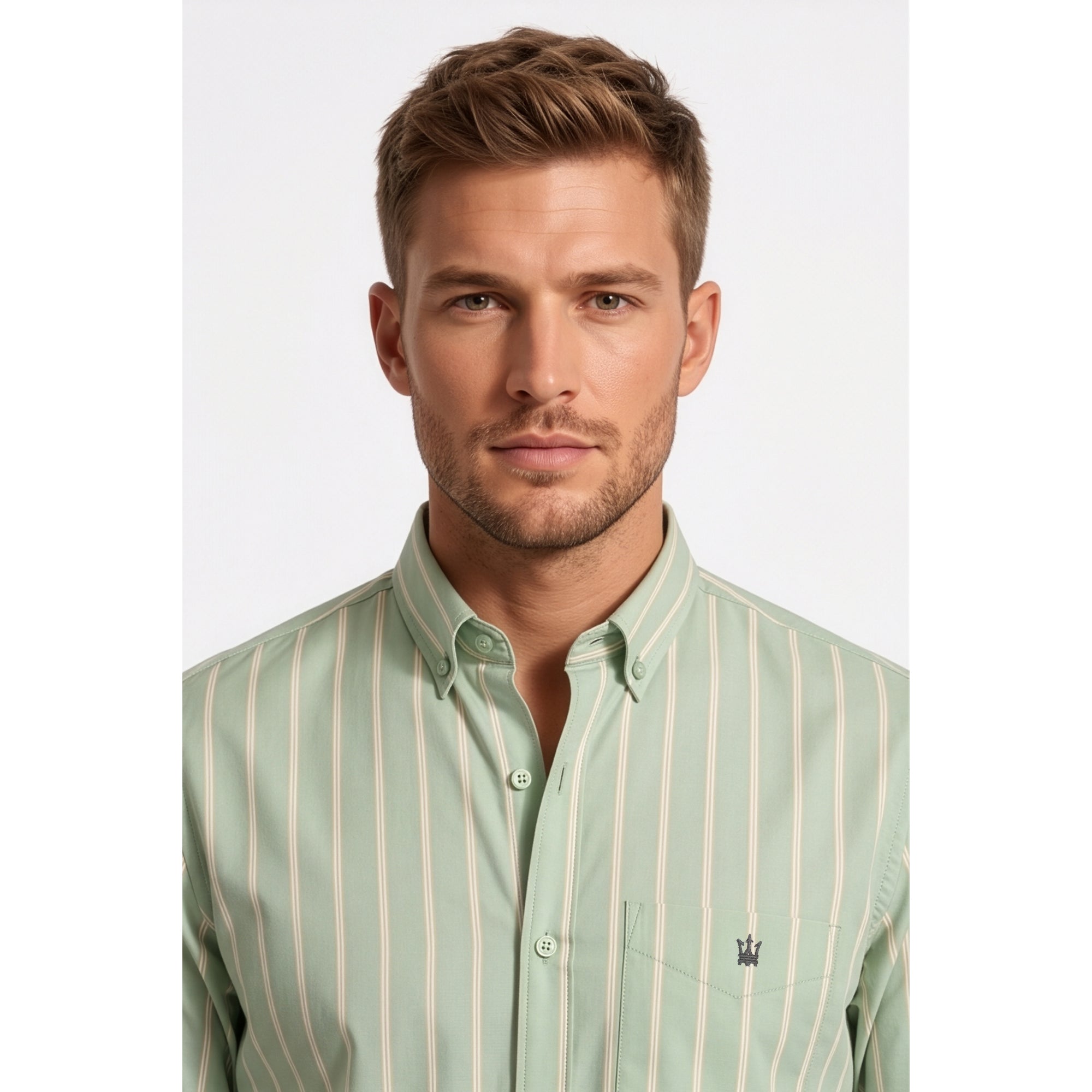 Calcani Men's Formal Shirt Sage Green Stripe