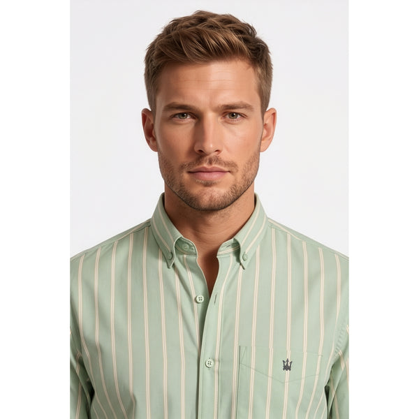 Calcani Men's Formal Shirt Sage Green Stripe