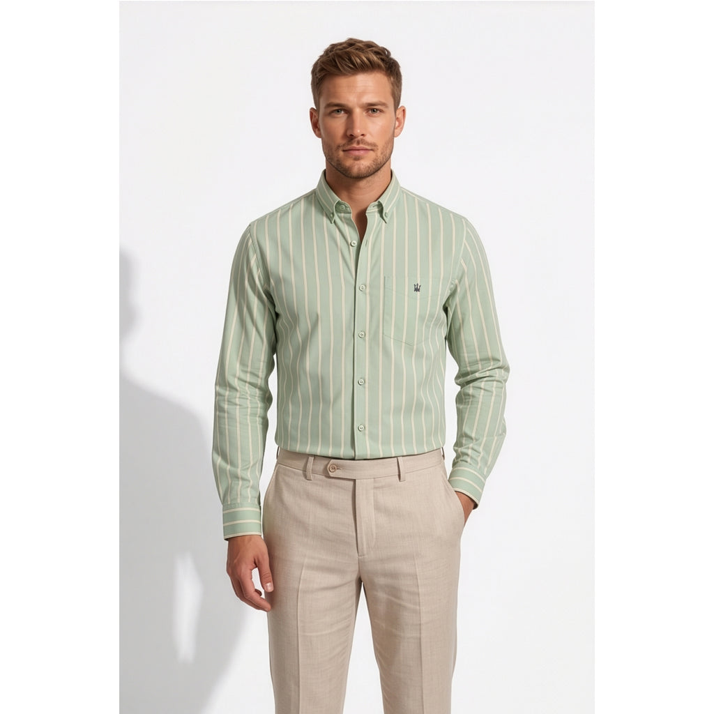 Calcani Men's Formal Shirt Sage Green Stripe
