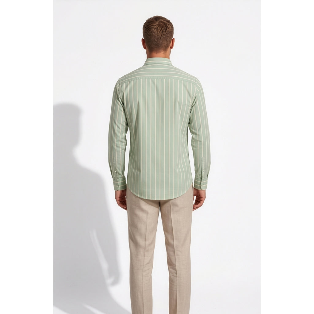 Calcani Men's Formal Shirt Sage Green Stripe
