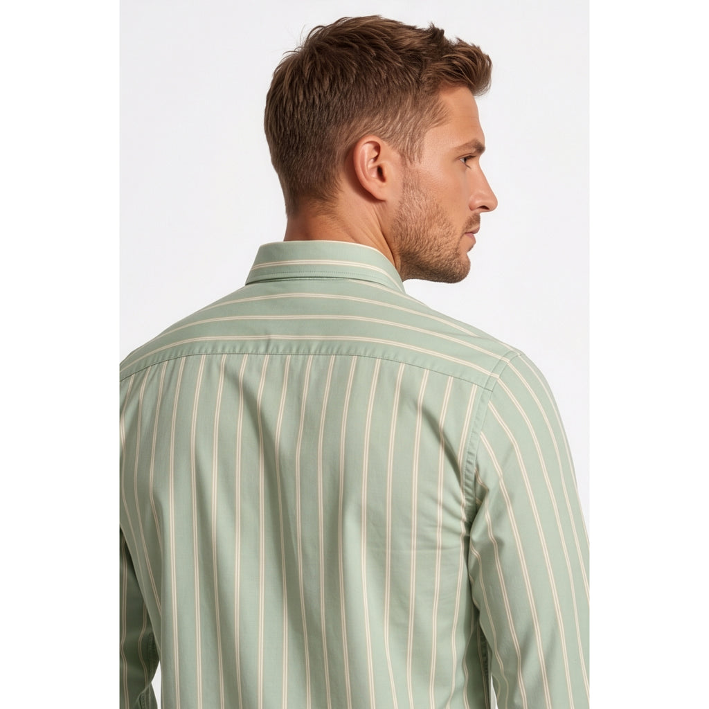 Calcani Men's Formal Shirt Sage Green Stripe