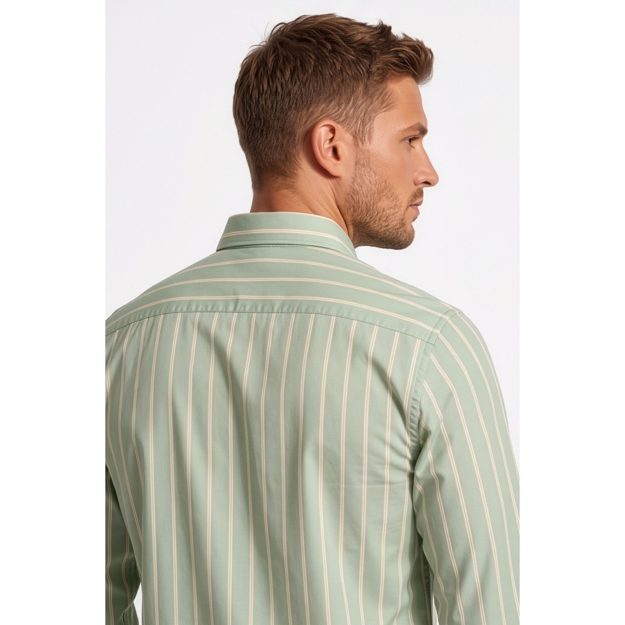 Calcani Men's Formal Shirt Sage Green Stripe