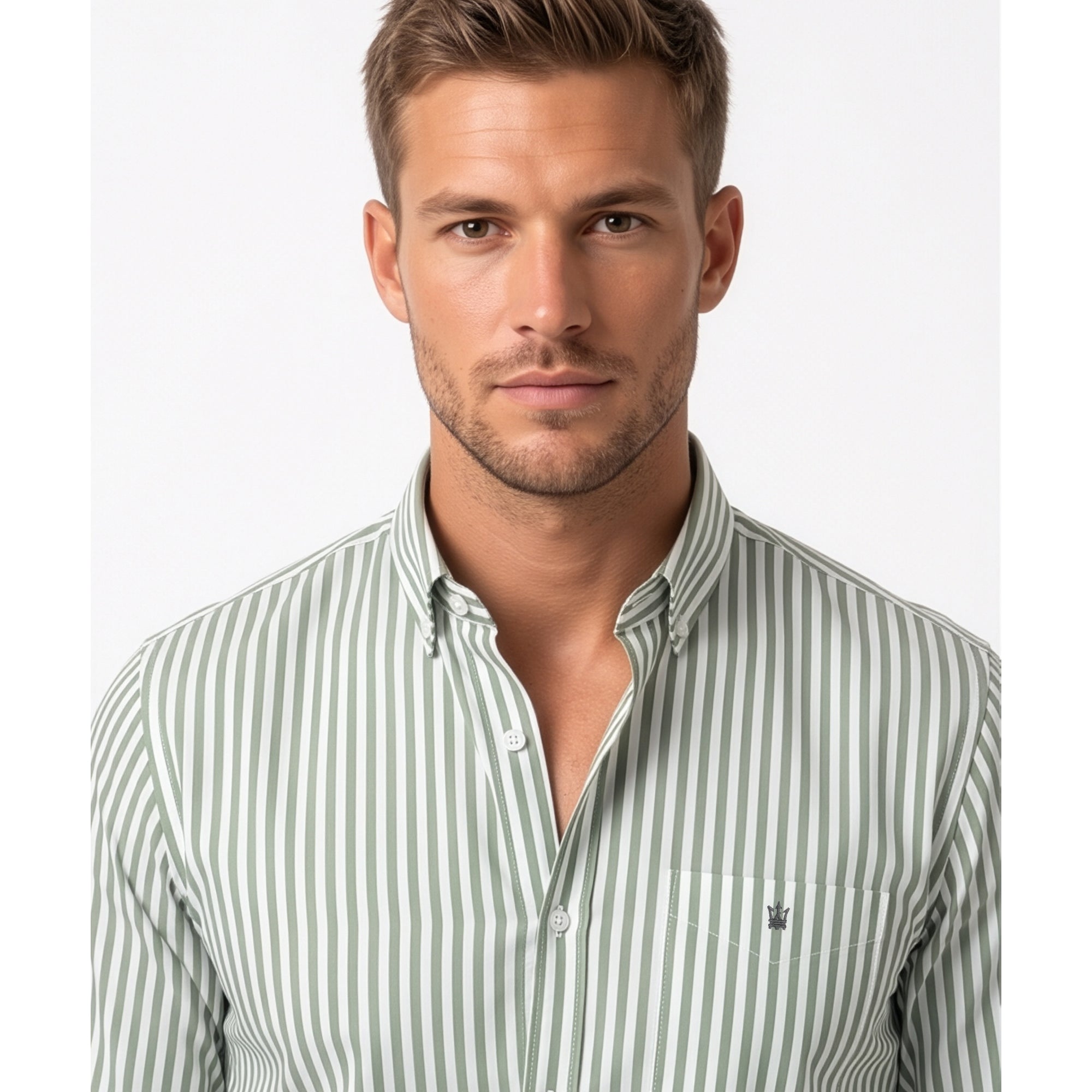 Calcani Men's Formal Shirt Sage Green Stripe