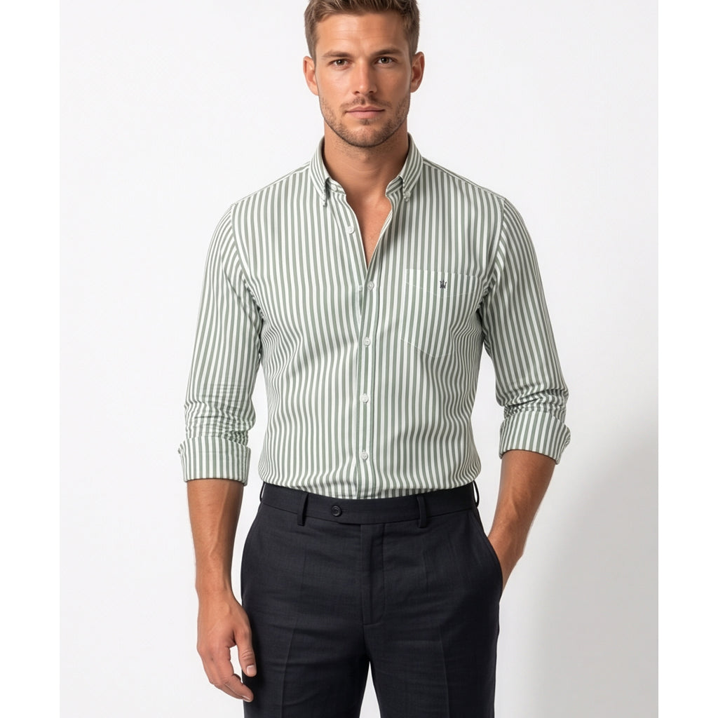 Calcani Men's Formal Shirt Sage Green Stripe