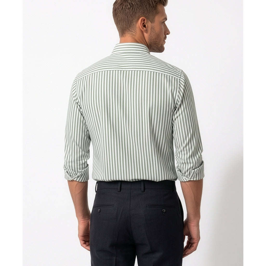 Calcani Men's Formal Shirt Sage Green Stripe