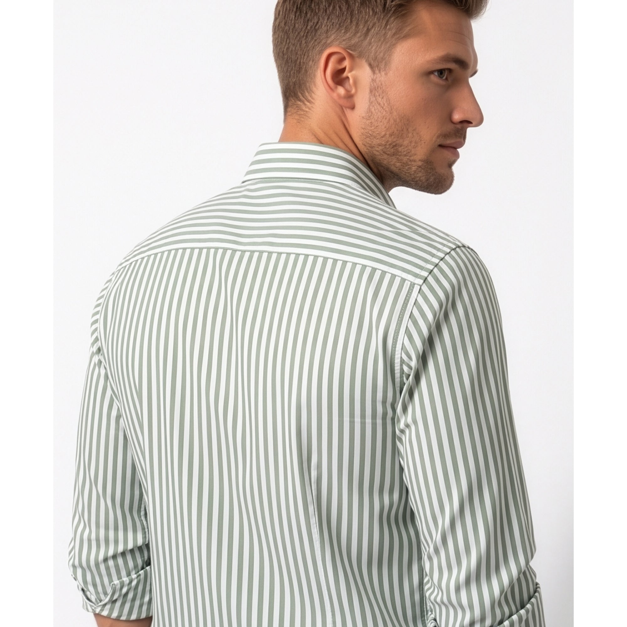 Calcani Men's Formal Shirt Sage Green Stripe