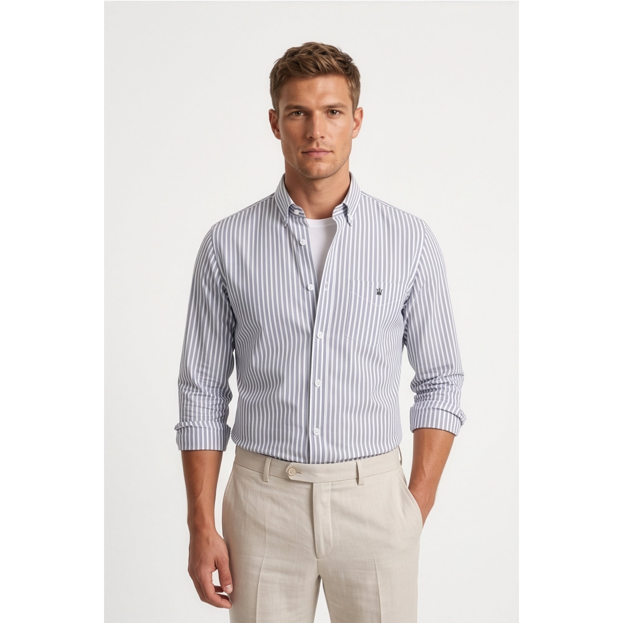 Calcani Men's Formal Shirt Steel Blue Stripe