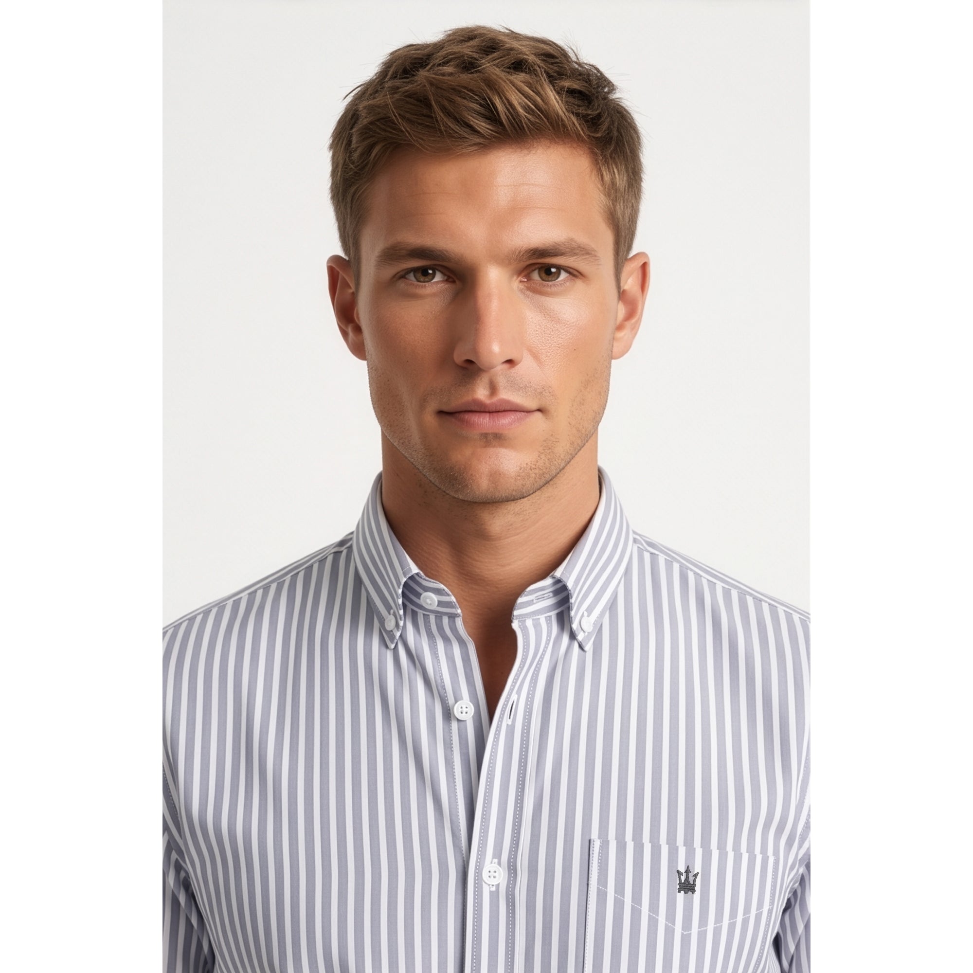 Calcani Men's Formal Shirt Steel Blue Stripe