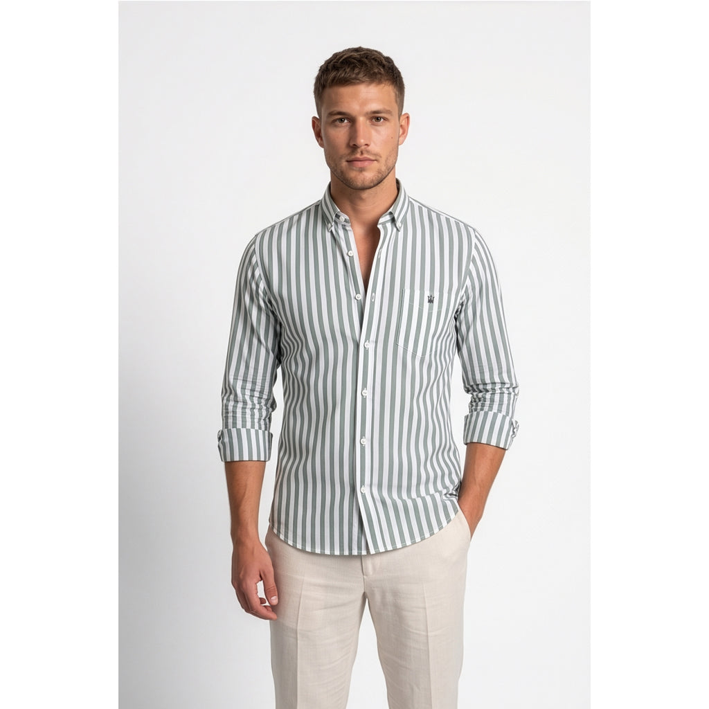 Calcani Men's Formal Shirt Dusty Green Stripe