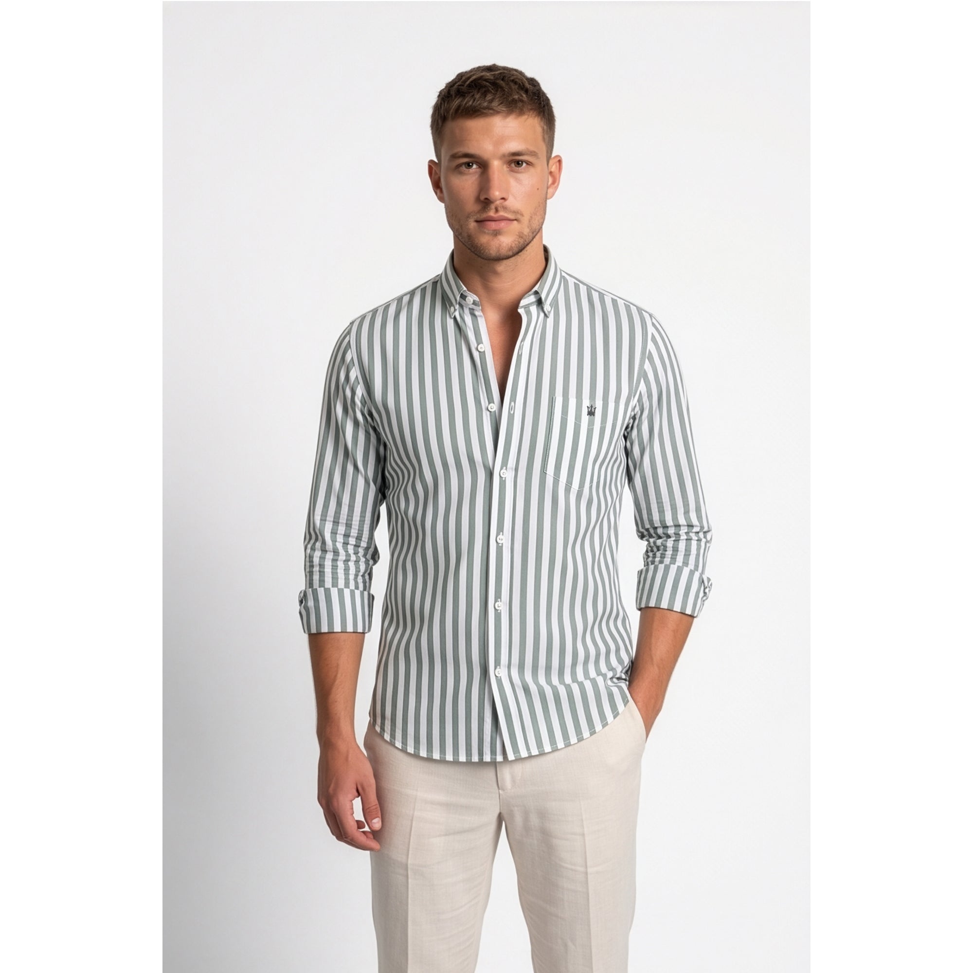 Calcani Men's Formal Shirt Dusty Green Stripe