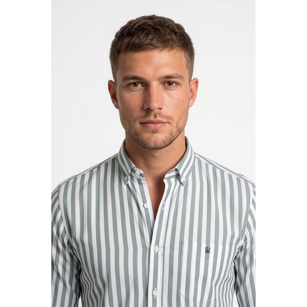 Calcani Men's Formal Shirt Dusty Green Stripe