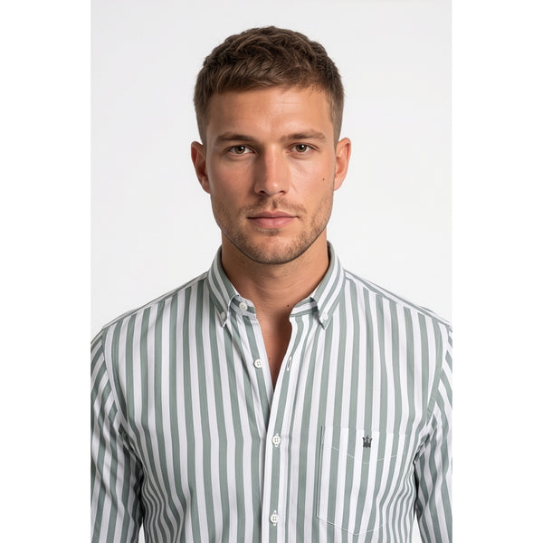 Calcani Men's Formal Shirt Dusty Green Stripe