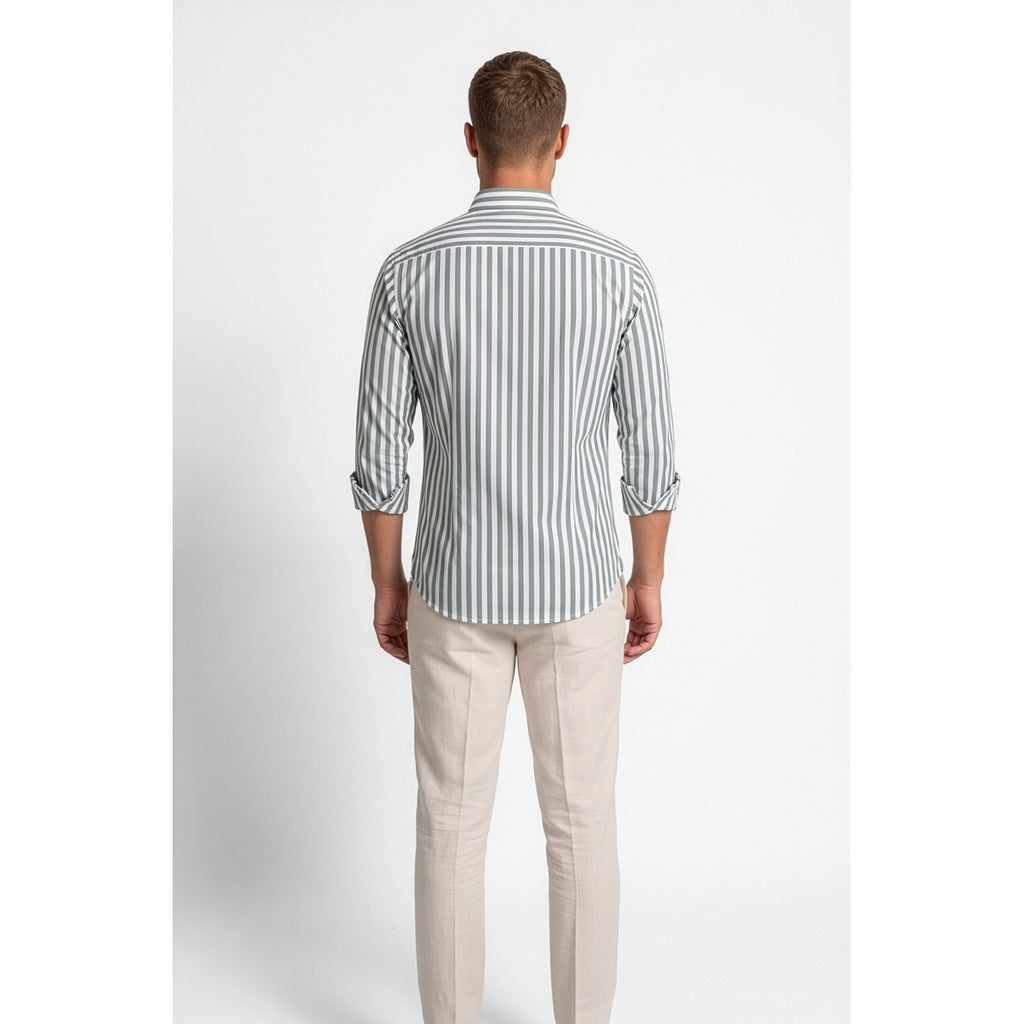 Calcani Men's Formal Shirt Dusty Green Stripe