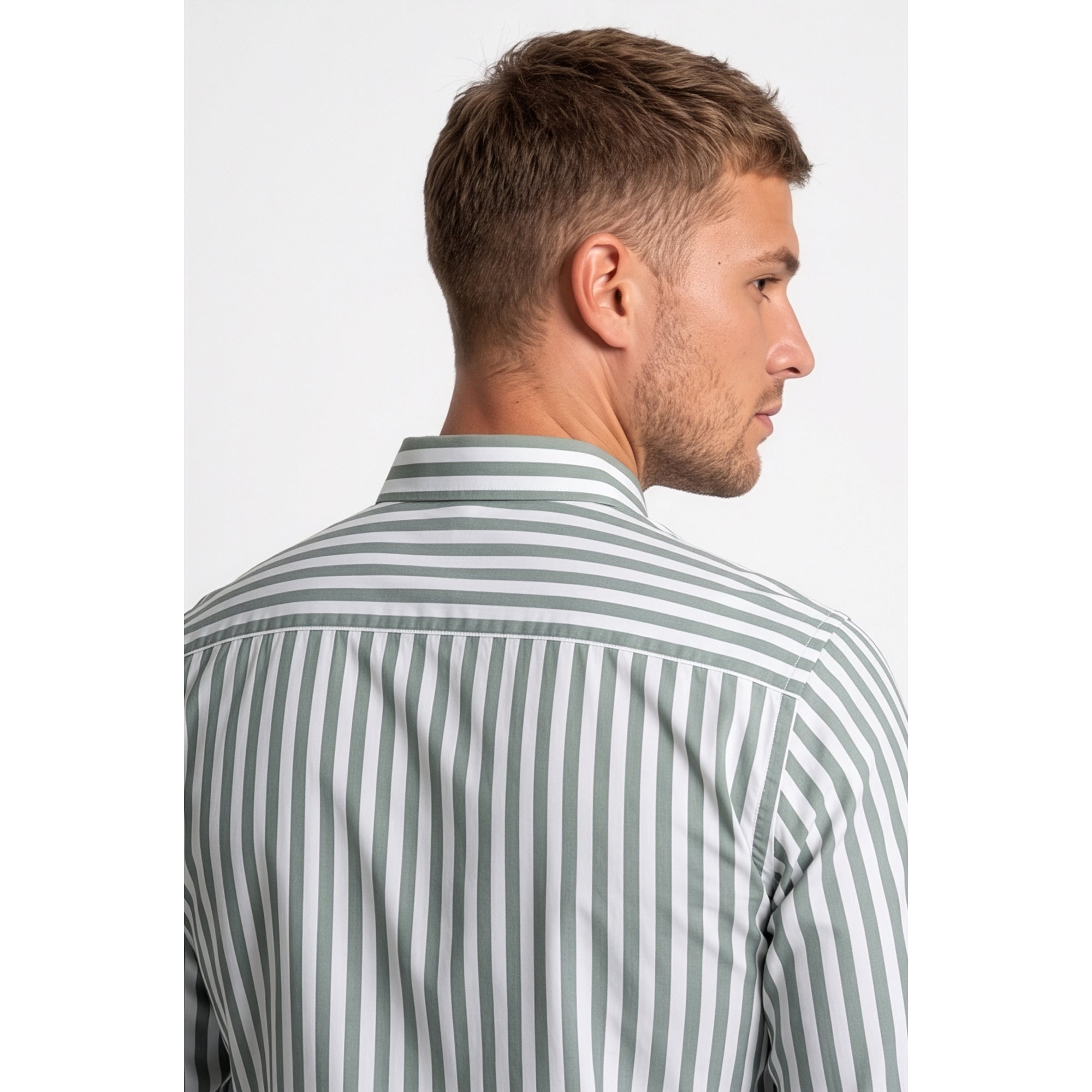 Calcani Men's Formal Shirt Dusty Green Stripe