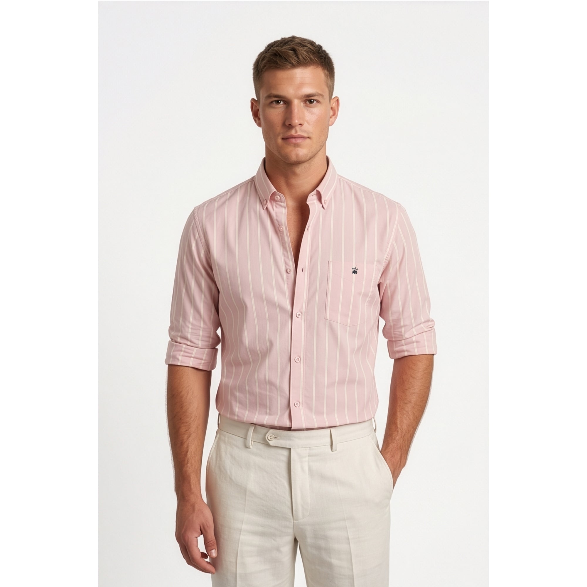 Calcani Men's Formal Shirt Blush Pink Stripe