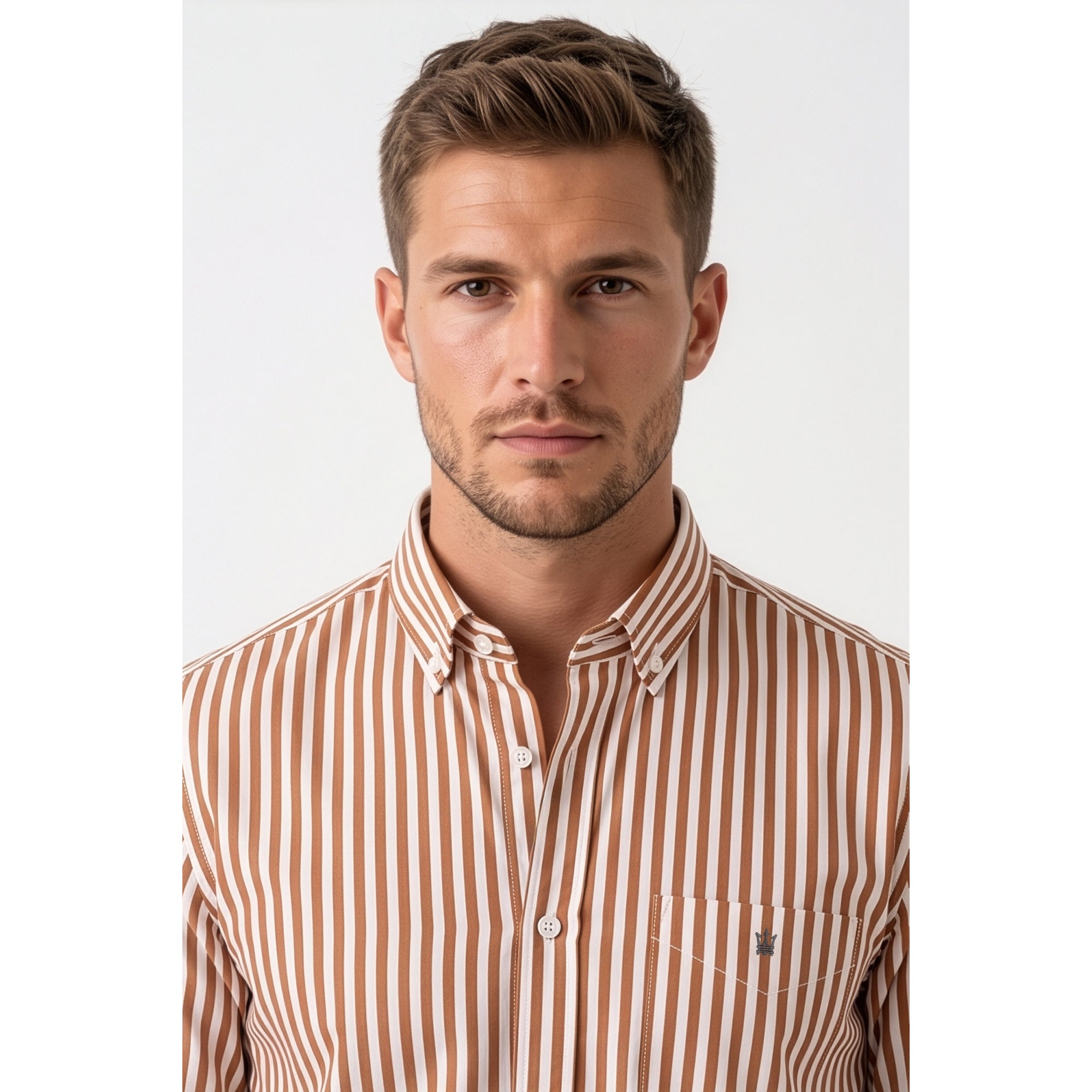 Calcani Men's Formal Shirt Caramel Brown Stripe