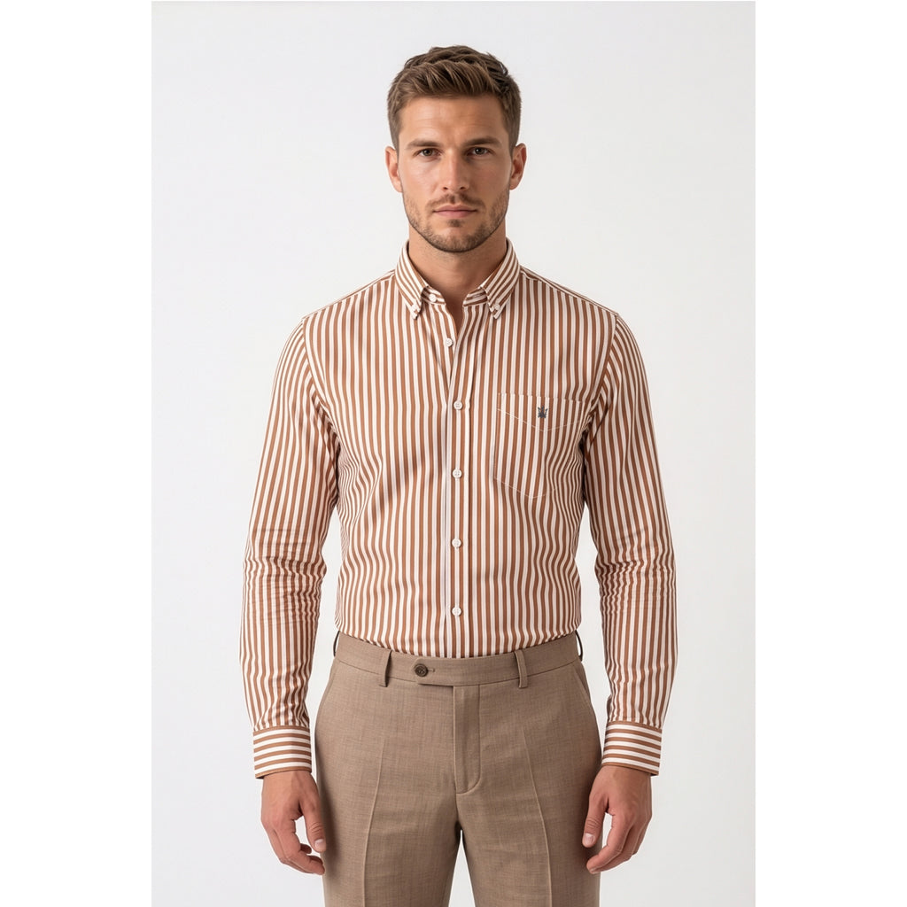 Calcani Men's Formal Shirt Caramel Brown Stripe