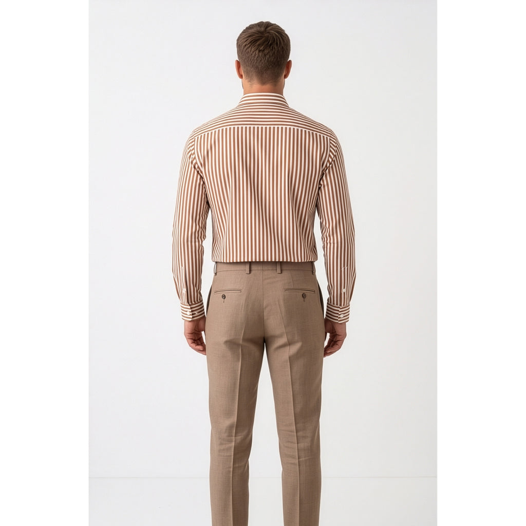 Calcani Men's Formal Shirt Caramel Brown Stripe