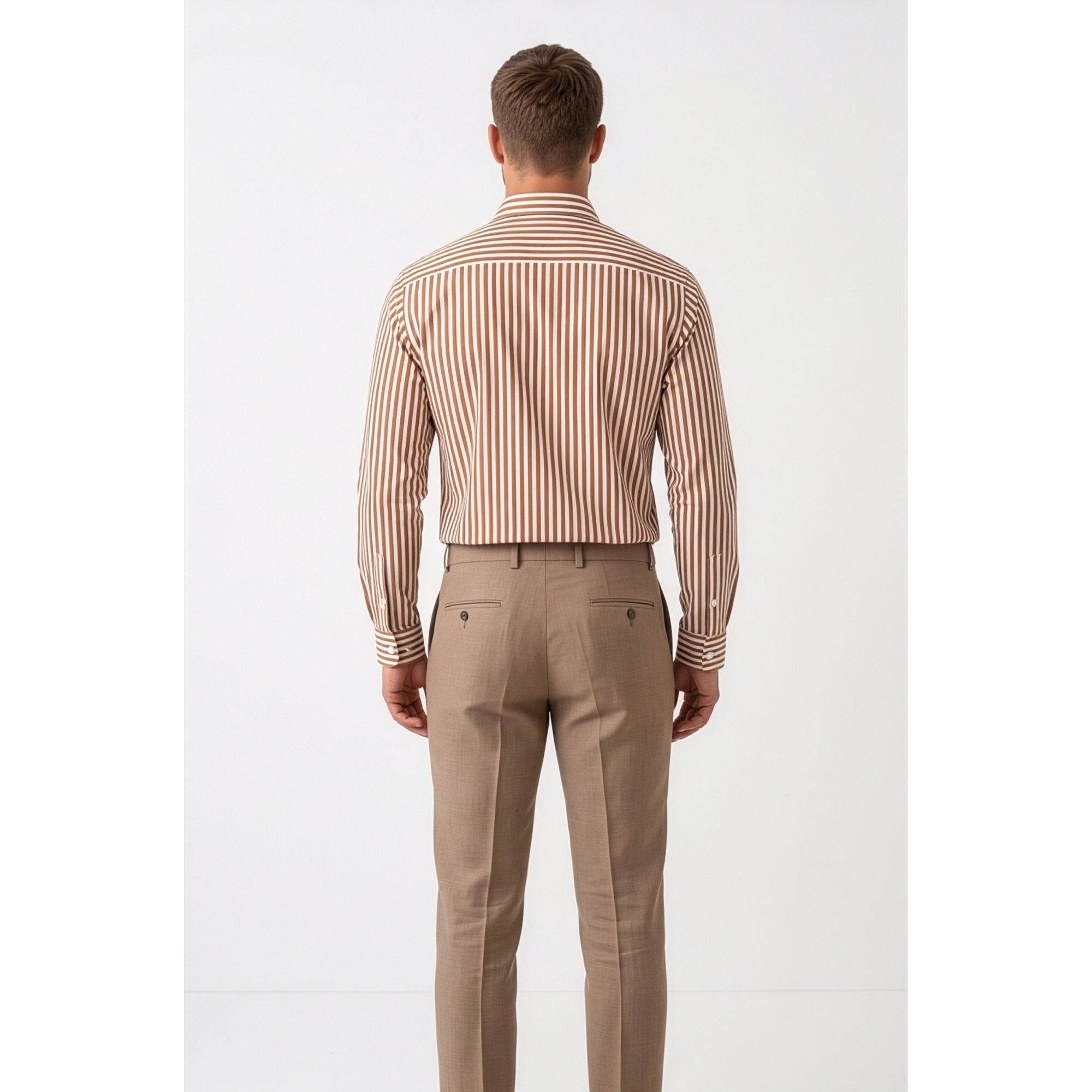 Calcani Men's Formal Shirt Caramel Brown Stripe