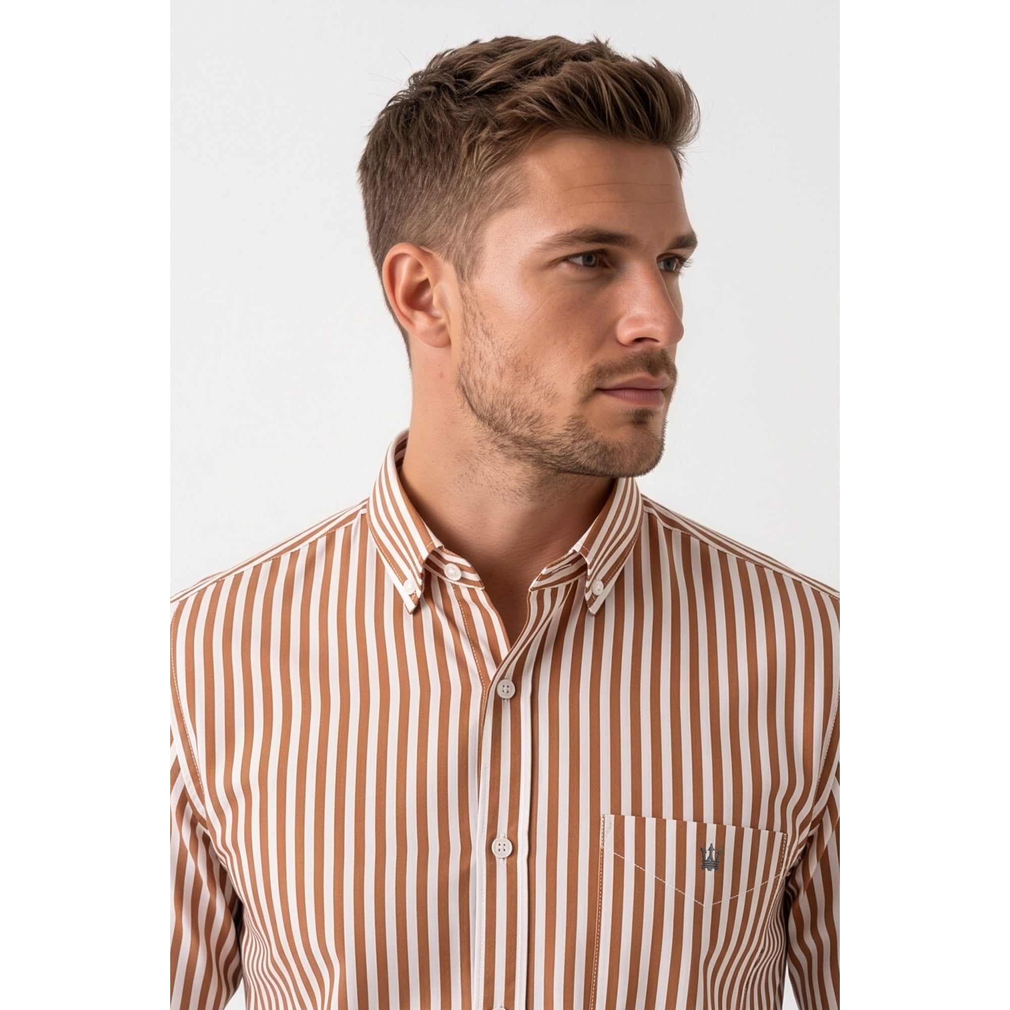Calcani Men's Formal Shirt Caramel Brown Stripe
