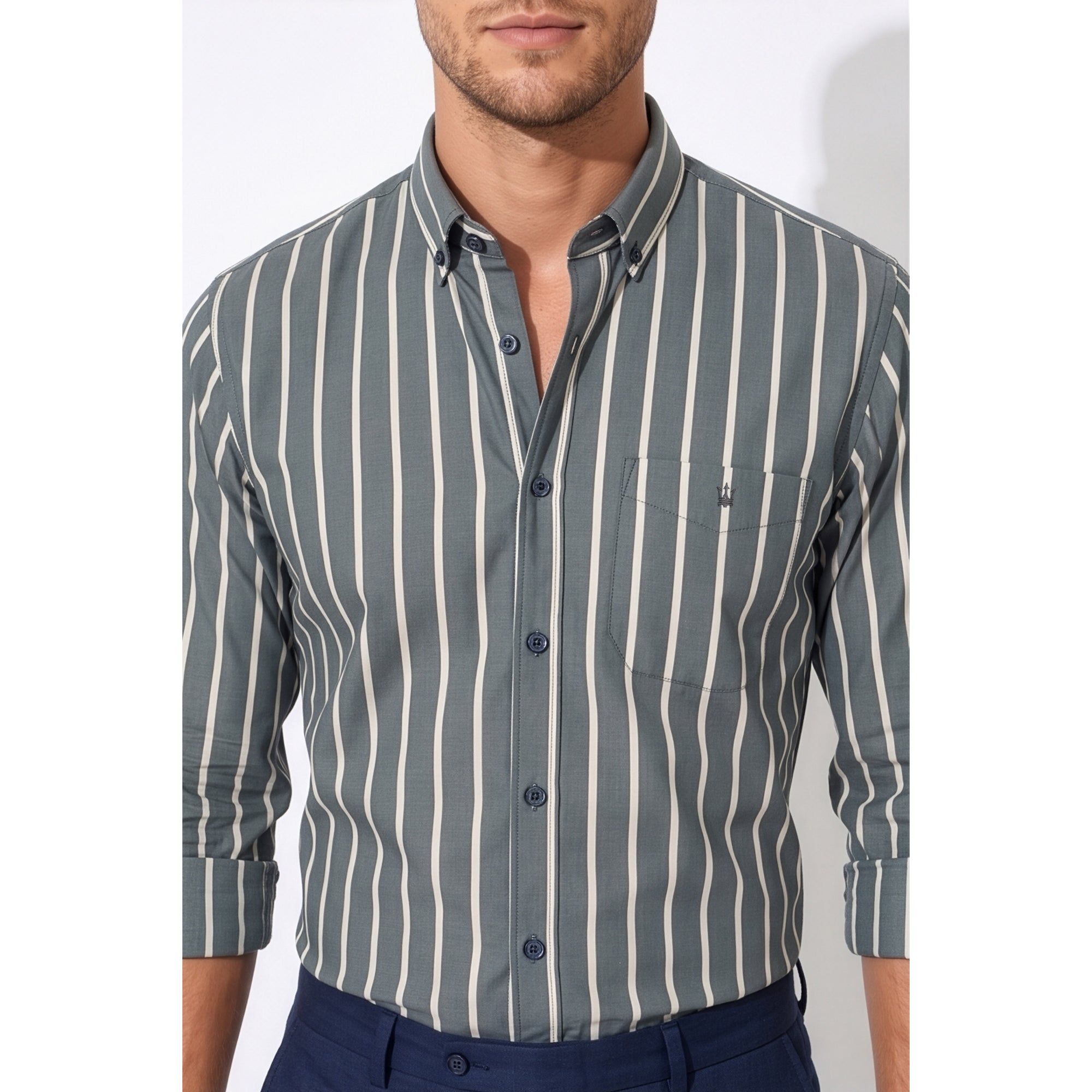 Calcani Men's Formal Shirt Steel Grey Stripe