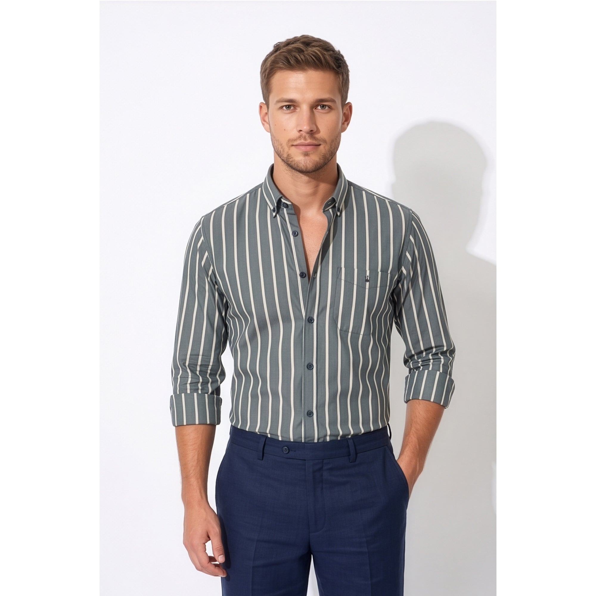 Calcani Men's Formal Shirt Steel Grey Stripe