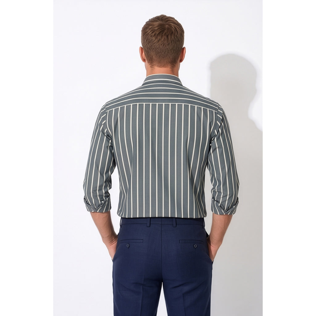 Calcani Men's Formal Shirt Steel Grey Stripe